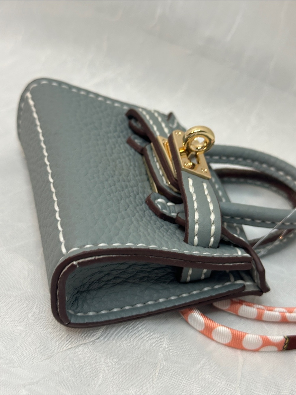 Luxury -Style Blue-Gray Mini Satchel Charm with Gold Hardware - Picture 3 of 7